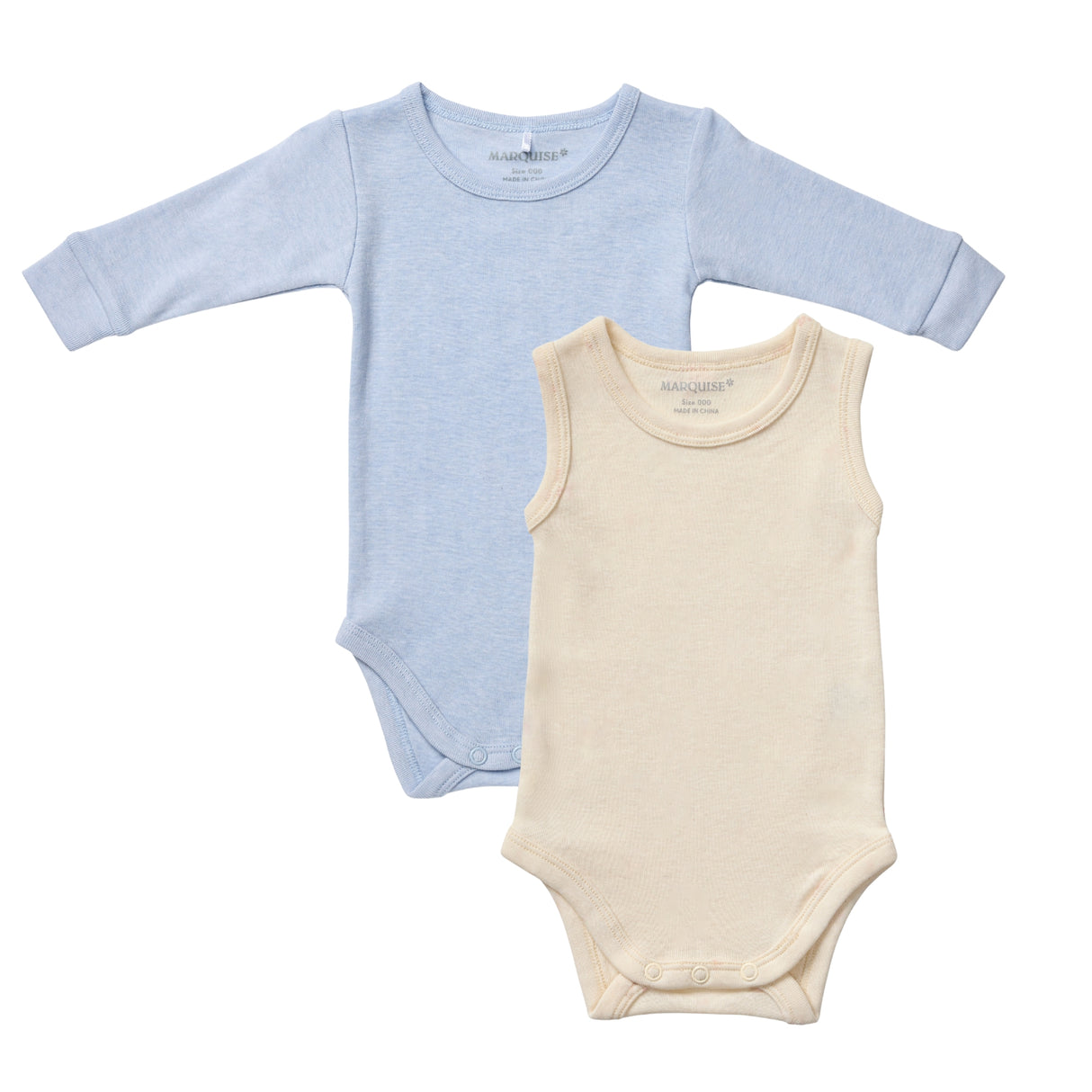Baby Cotton Wool Cream & Blue Mixed Bodysuit 2 Pack