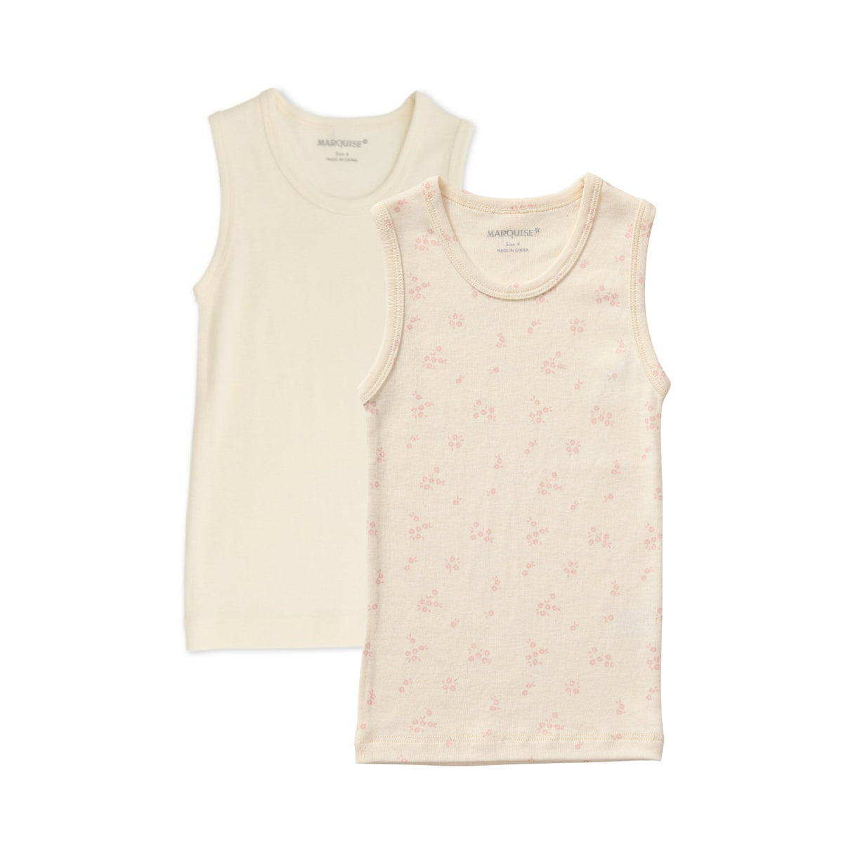 Kids Cotton Wool Cream & Floral Singlet 2 Pack