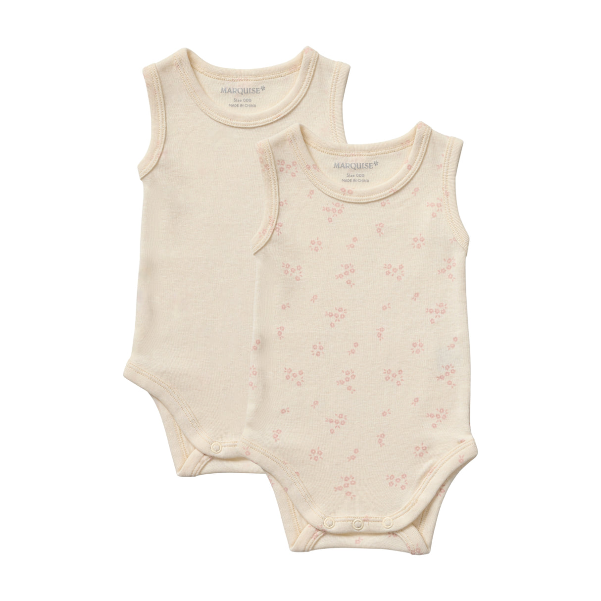 Baby Cotton Wool Cream & Floral Sleeveless Bodysuit 2 Pack