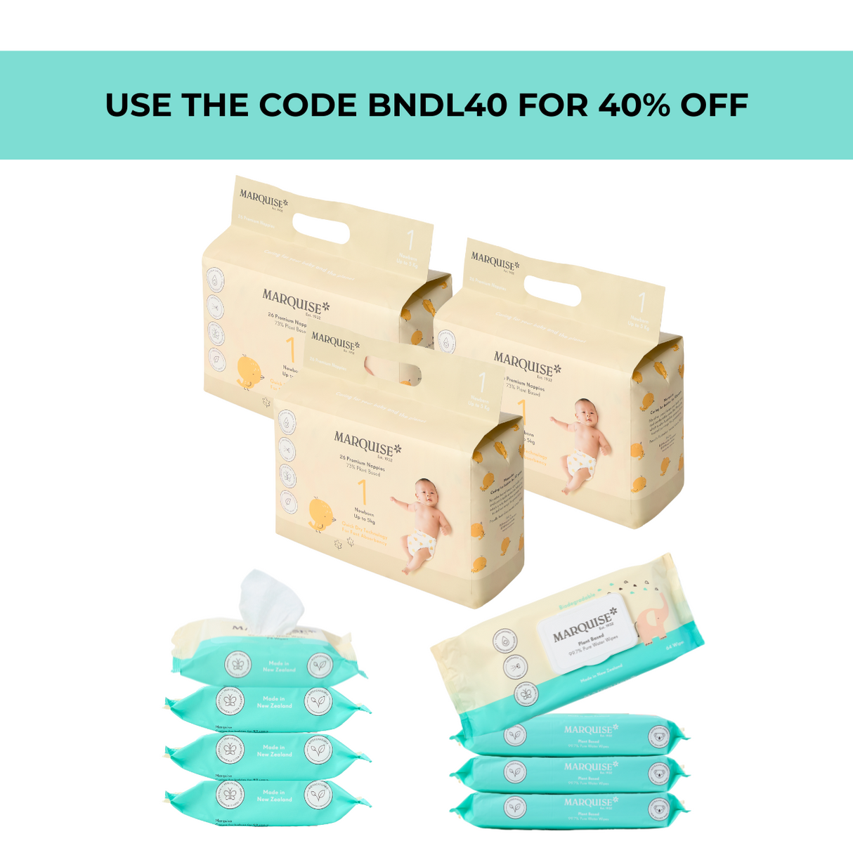 Marquise Hypoallergenic Nappies & Wipes Starter Bundle