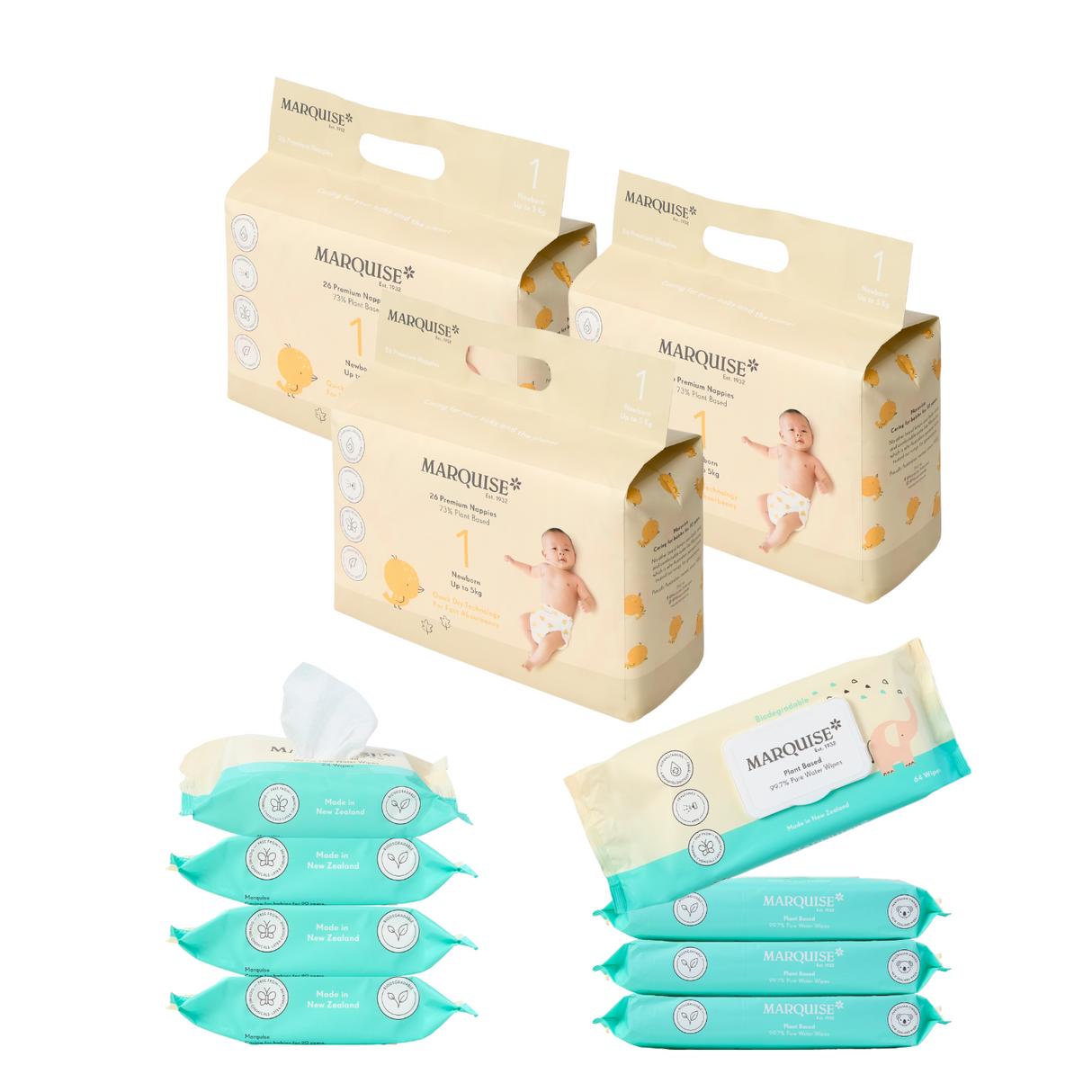 Marquise Hypoallergenic Nappies & Wipes Starter Bundle