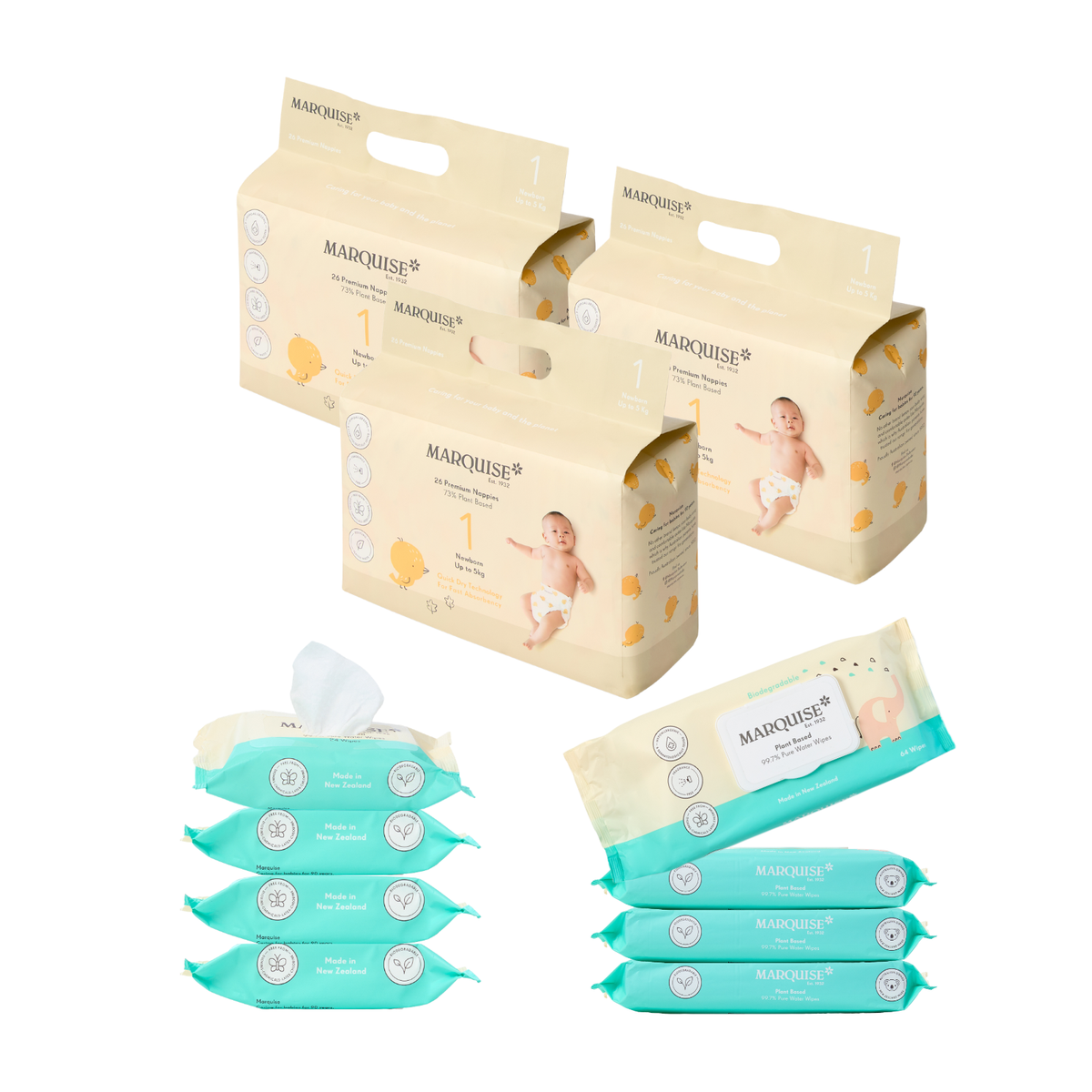 Marquise Hypoallergenic Nappies & Wipes Starter Bundle