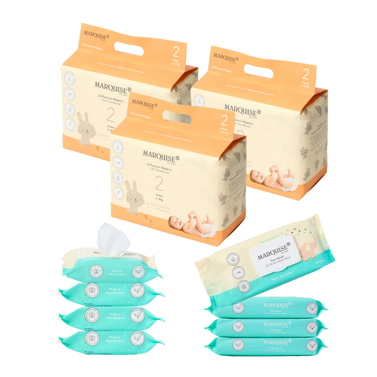 Marquise Hypoallergenic Nappies & Wipes Starter Bundle