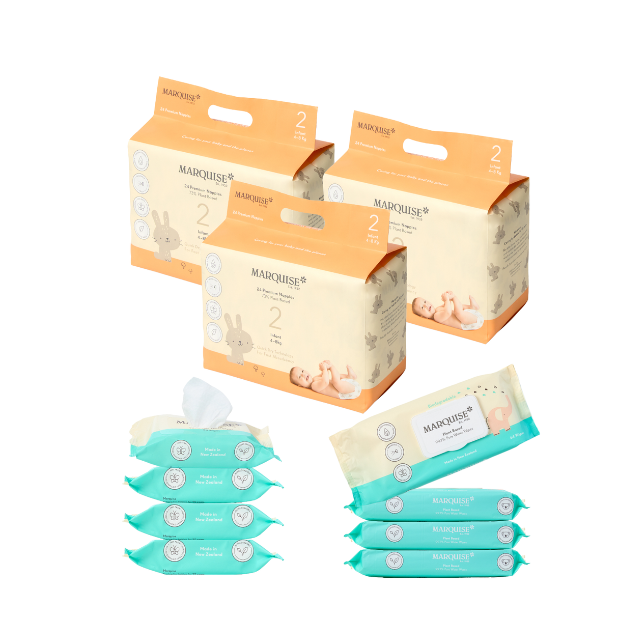 Marquise Hypoallergenic Nappies & Wipes Starter Bundle