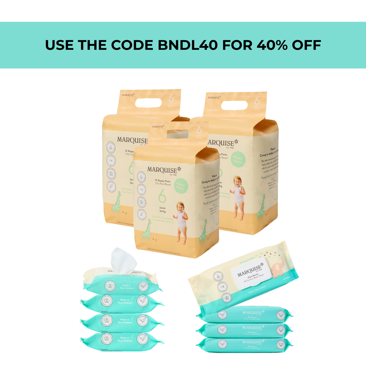 Marquise Hypoallergenic Nappy Pant & Wipes Starter Bundle