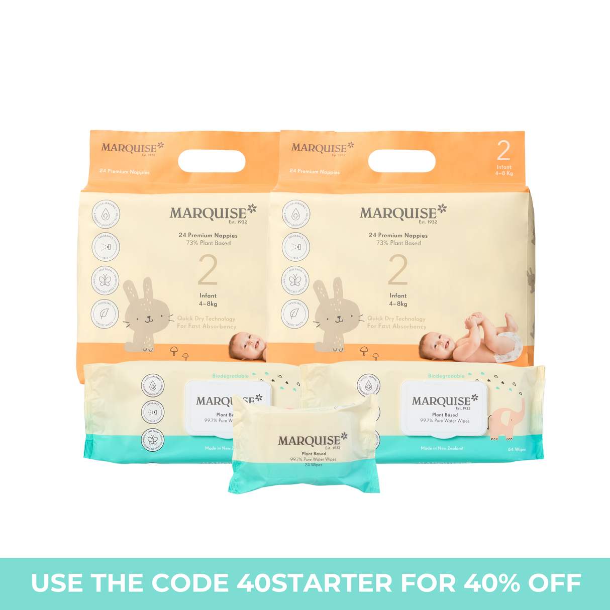 Hypoallergenic Nappies & Wipes Starter Pack