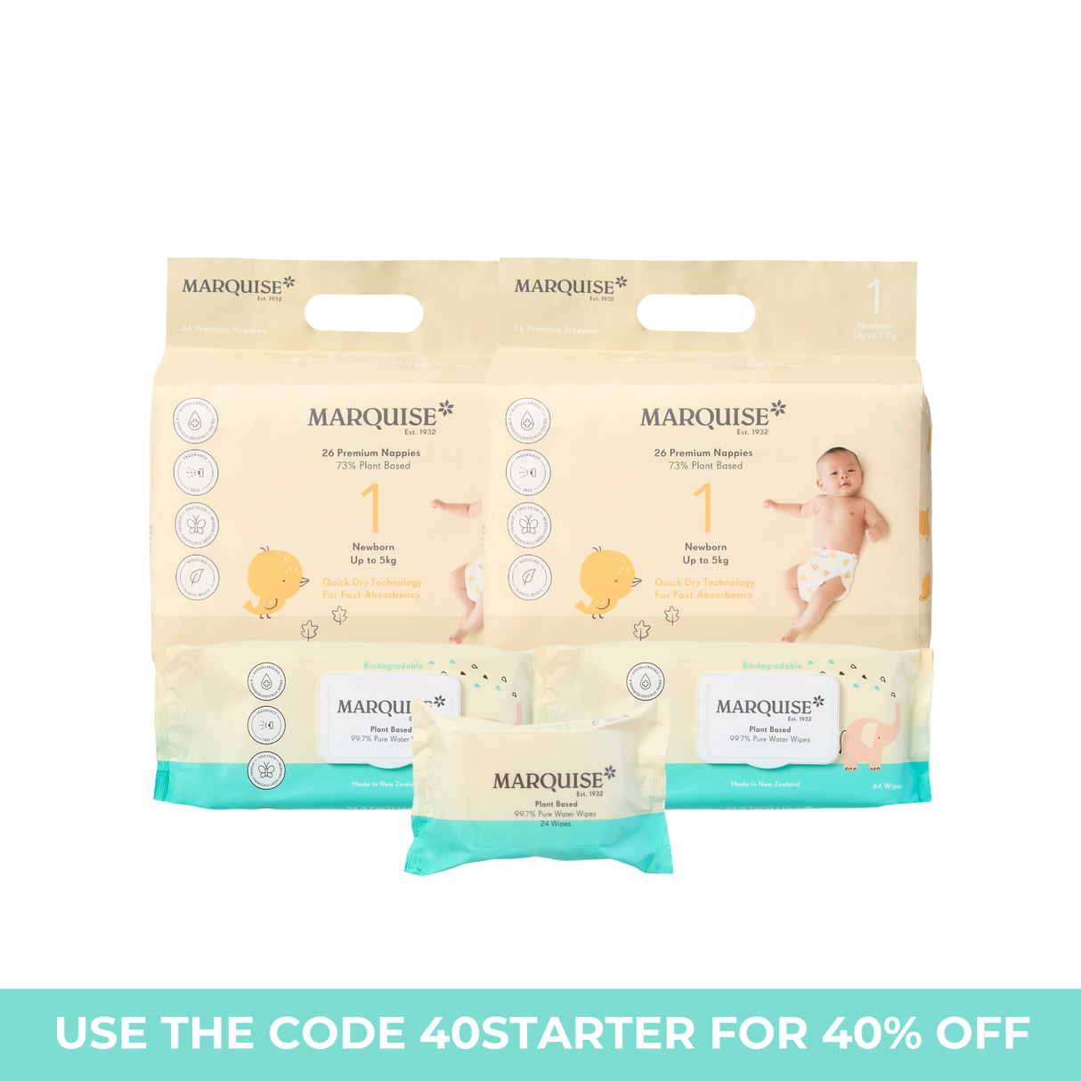 Hypoallergenic Nappies & Wipes Starter Pack