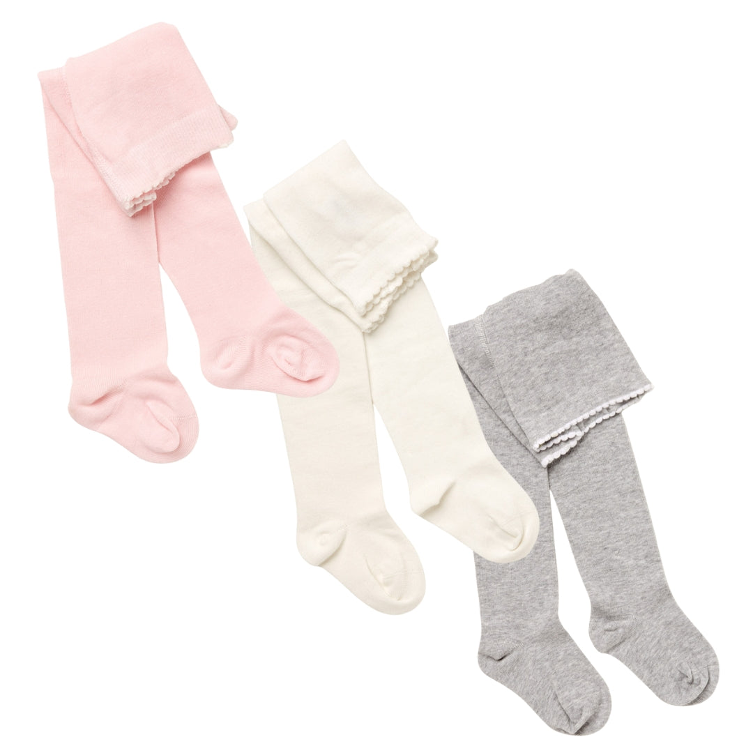 Grey, Pink and Off White Tights 3 Pack