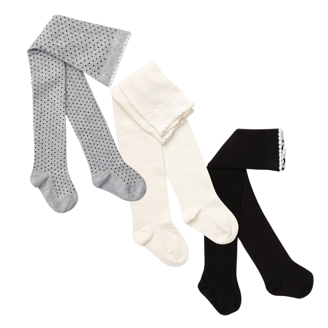 Grey Spot, Off White and Black Tights 3 Pack