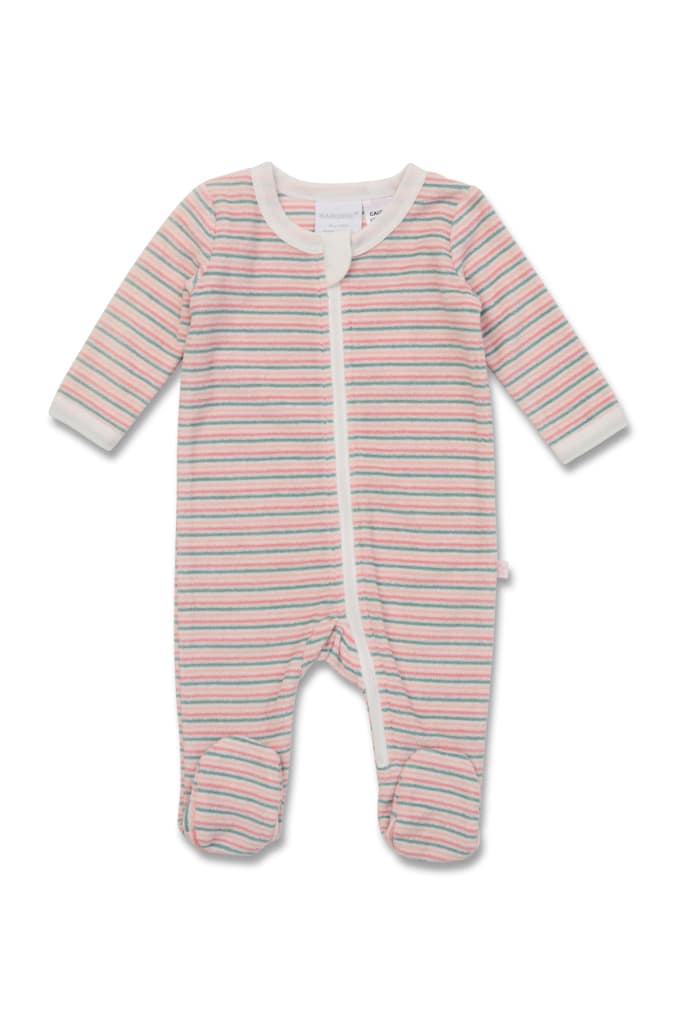 Terry Towelling Pink Stripe Zipsuit