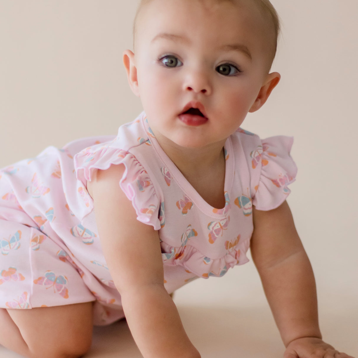 Pink Butterfly Frill Romper