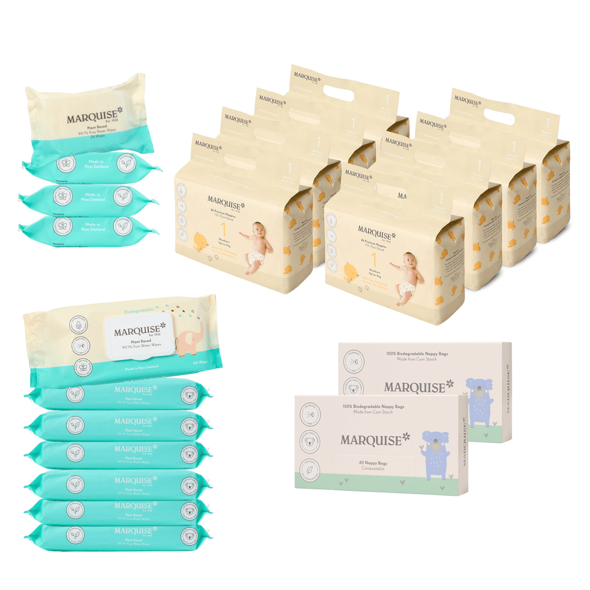 Marquise Nappies & Wipes 1 Month Supply Pack