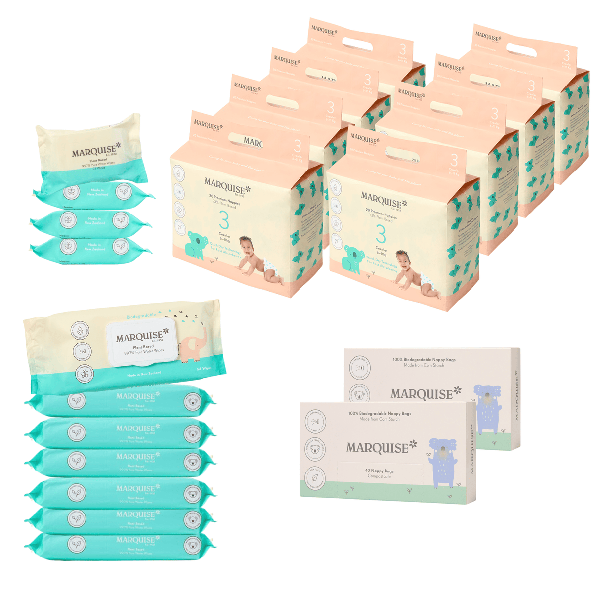 Marquise Nappies & Wipes 1 Month Supply Pack