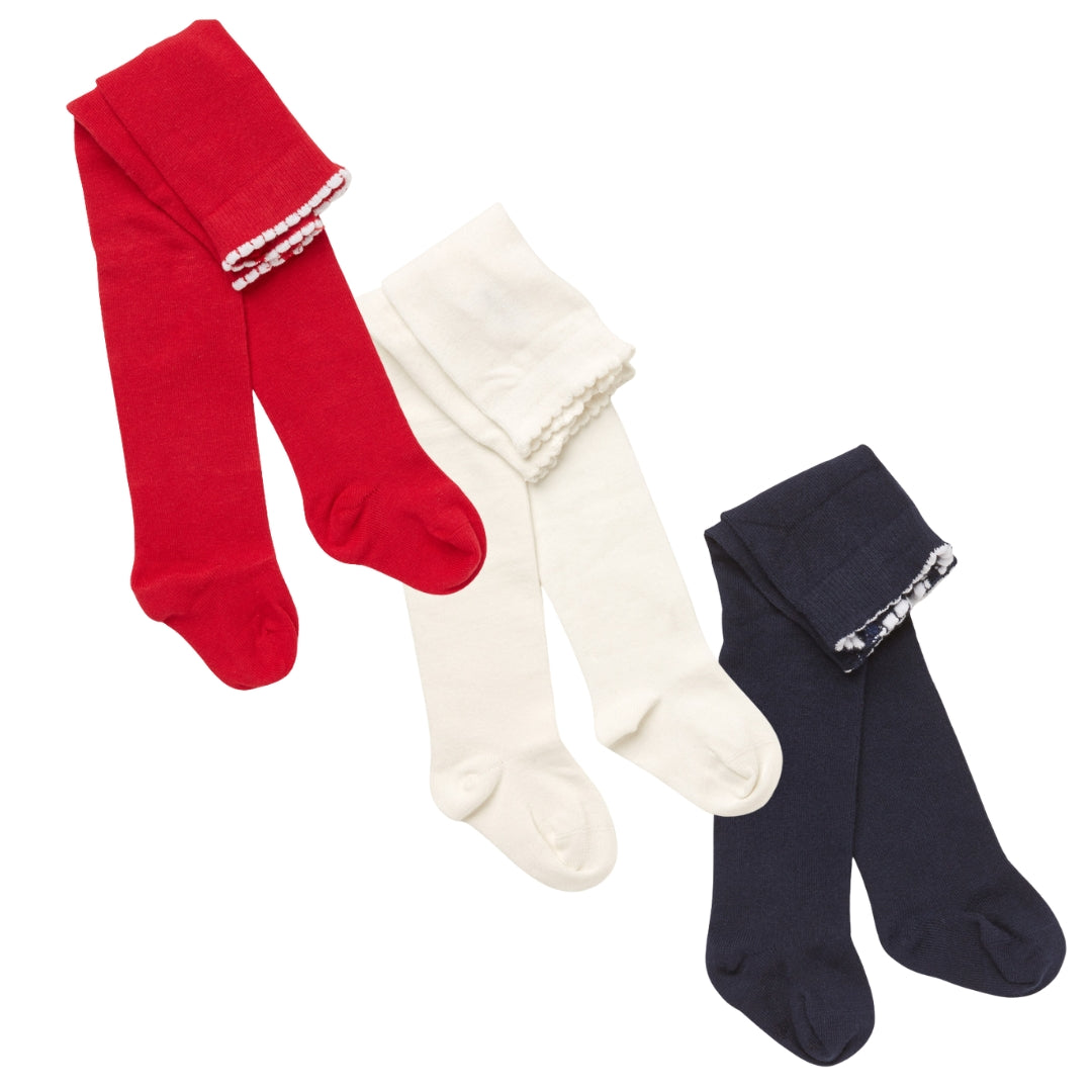 Red, Navy and Off White Tights 3 Pack