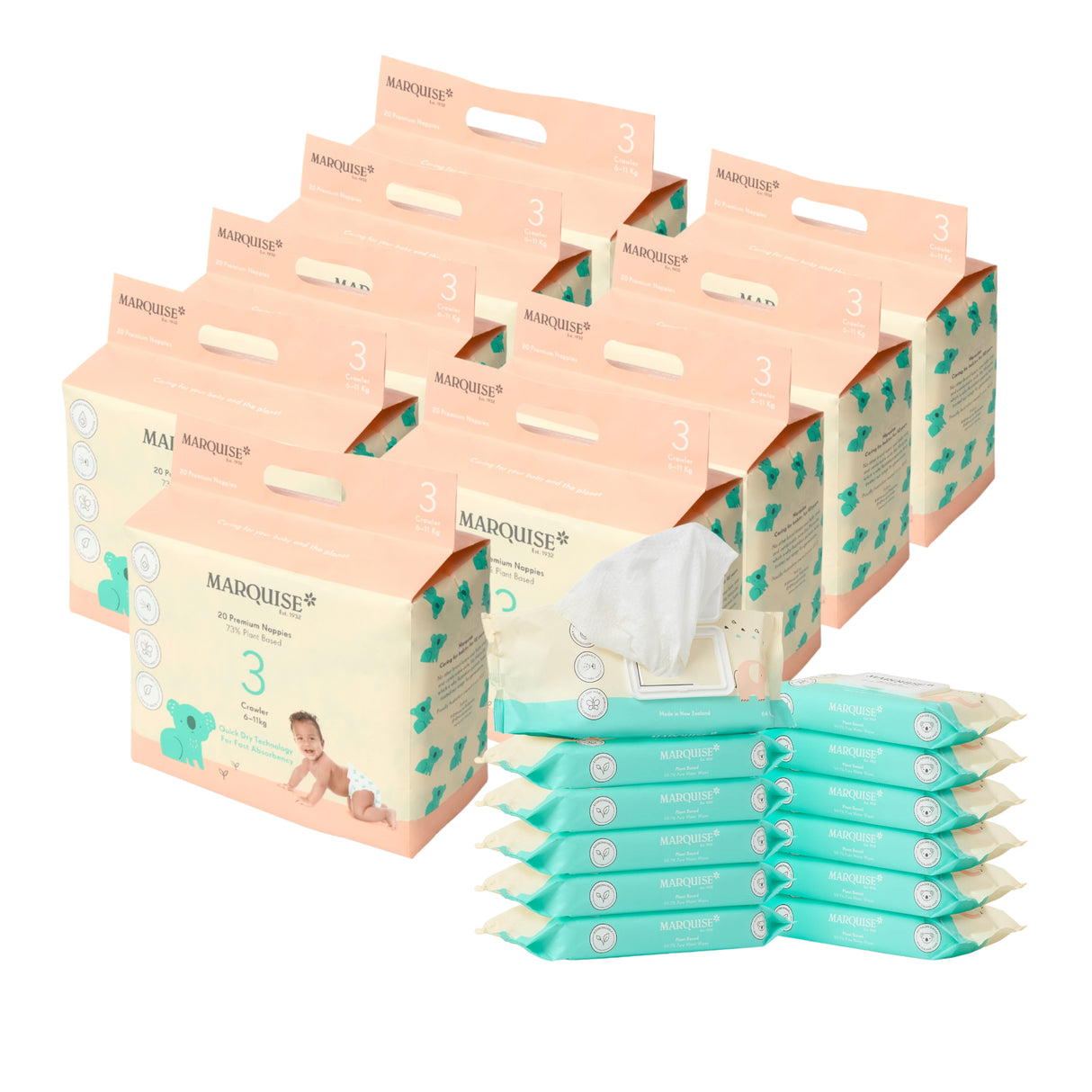 Marquise Hypoallergenic Nappies and Water Wipes Bundle Subscription