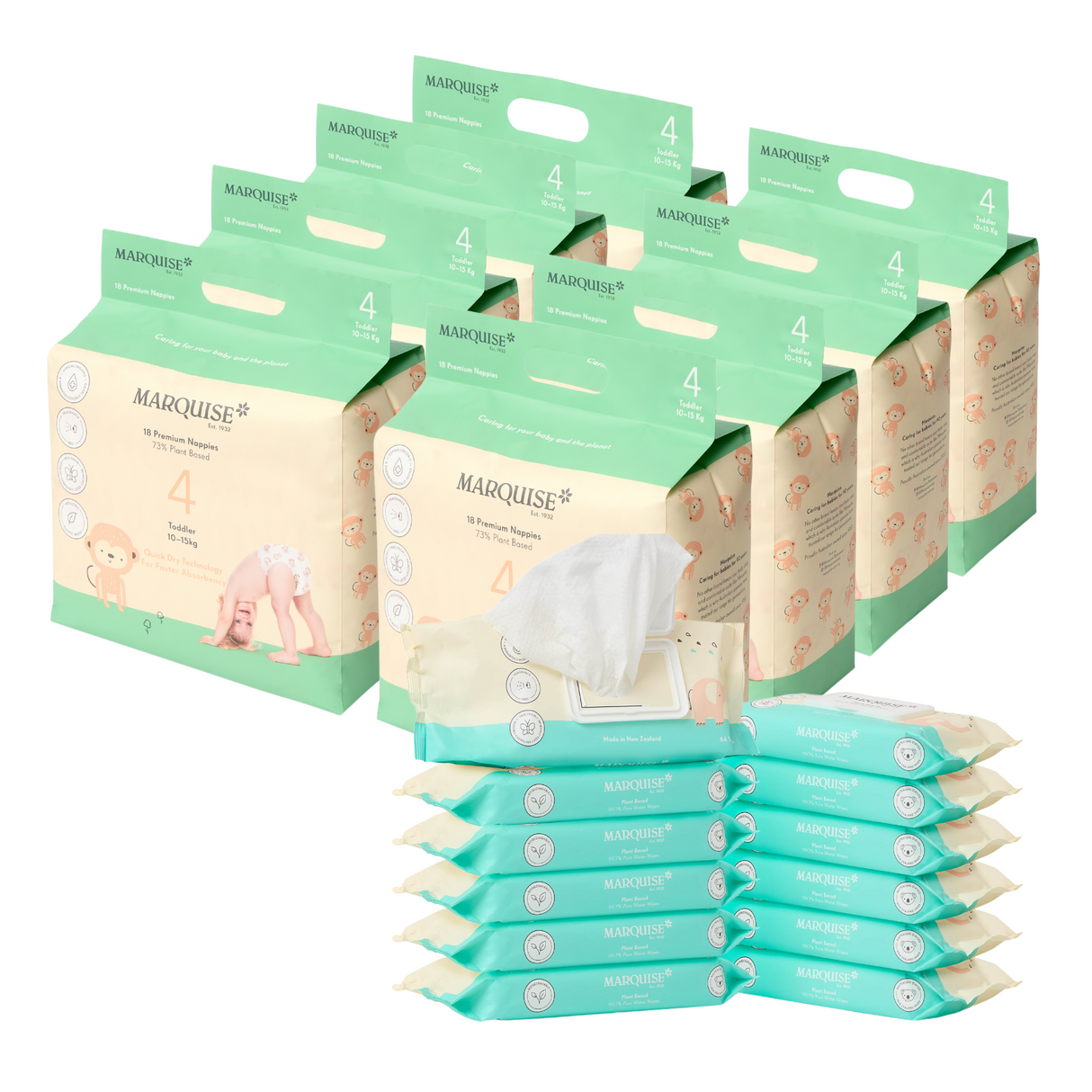 Marquise Hypoallergenic Nappies and Water Wipes Bundle