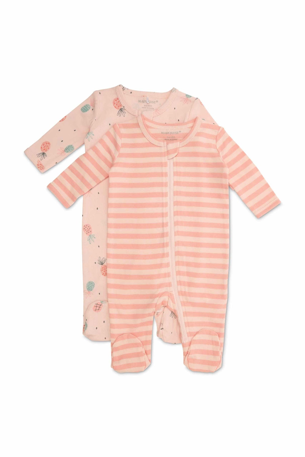 Pineapple and Pink Stripe Zipsuits 2 Pack