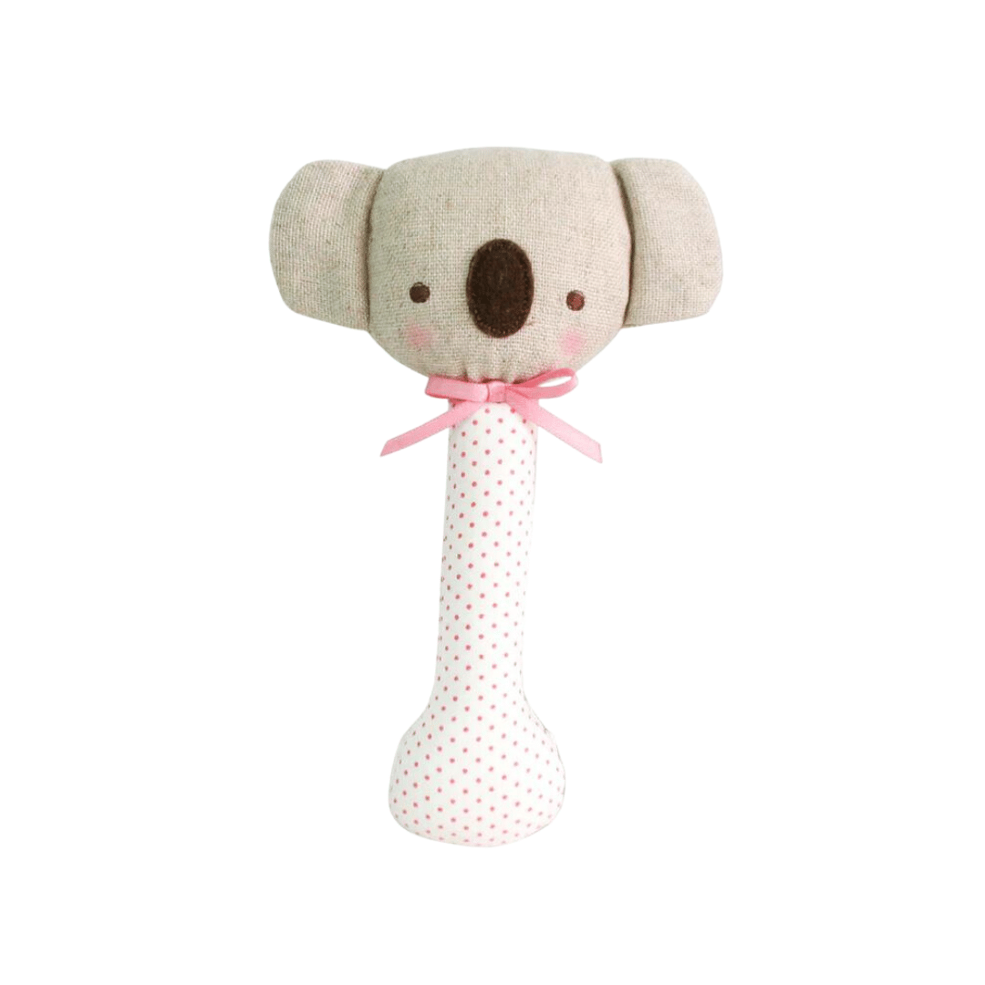 Alimrose Baby Koala Stick Rattle - Spot Pink/Ivory