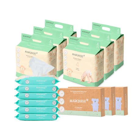 Marquise Hypoallergenic Nappies, Wipes & Nappy Bags Bulk Bundle