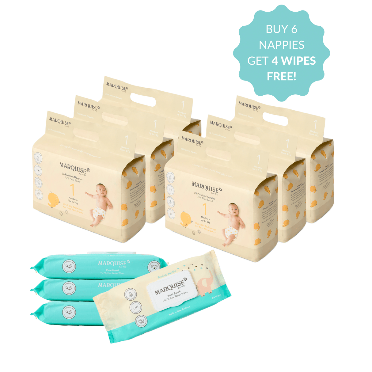Marquise Hypoallergenic Nappies & Wipes Trial Pack Bulk
