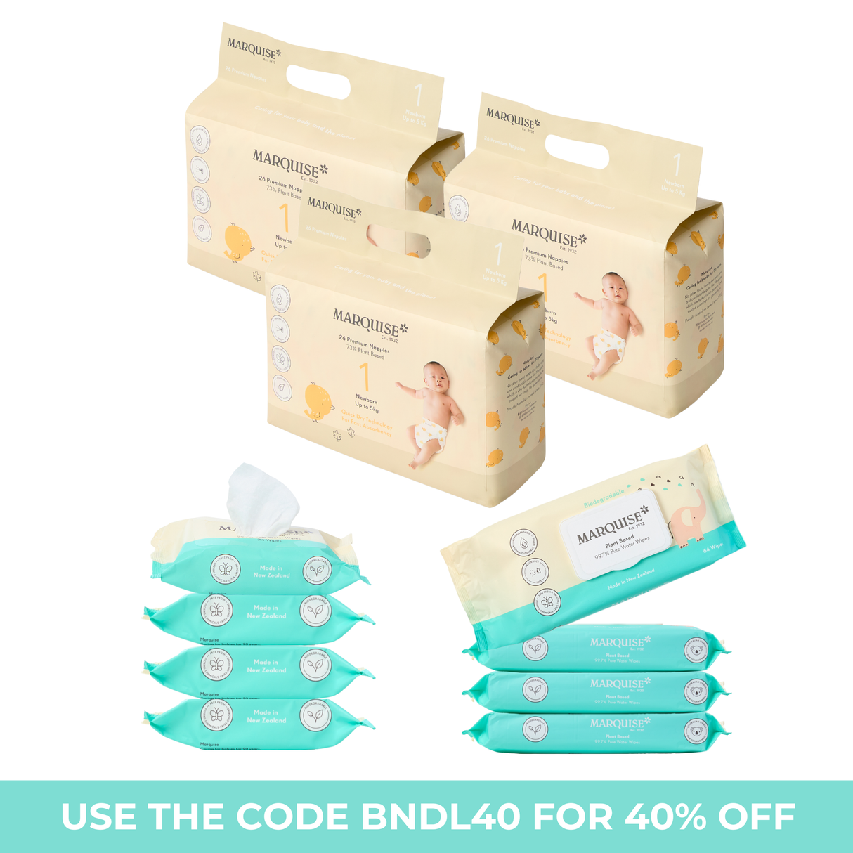 Marquise Hypoallergenic Nappies & Wipes Starter Bundle
