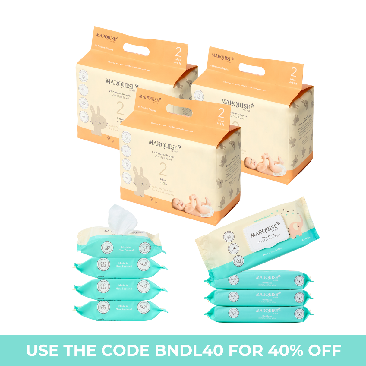 Marquise Hypoallergenic Nappies & Wipes Starter Bundle
