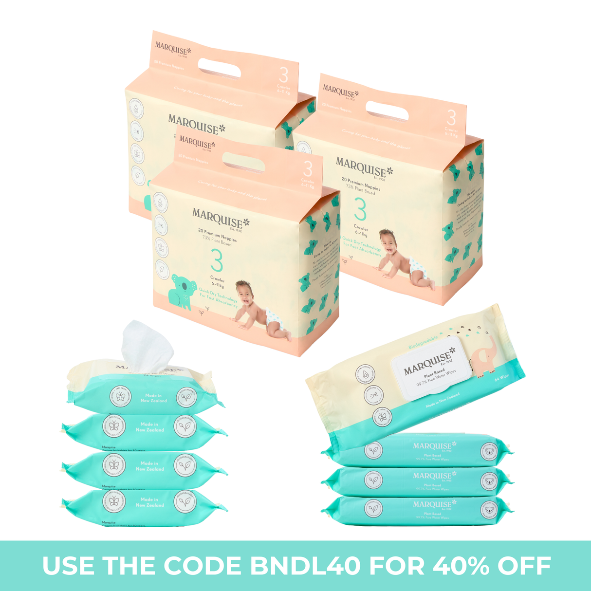 Marquise Hypoallergenic Nappies & Wipes Starter Bundle