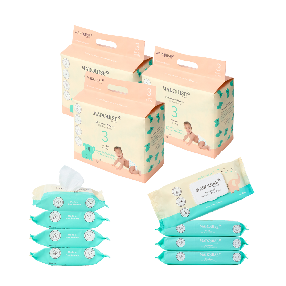 Marquise Hypoallergenic Nappies & Wipes Starter Bundle
