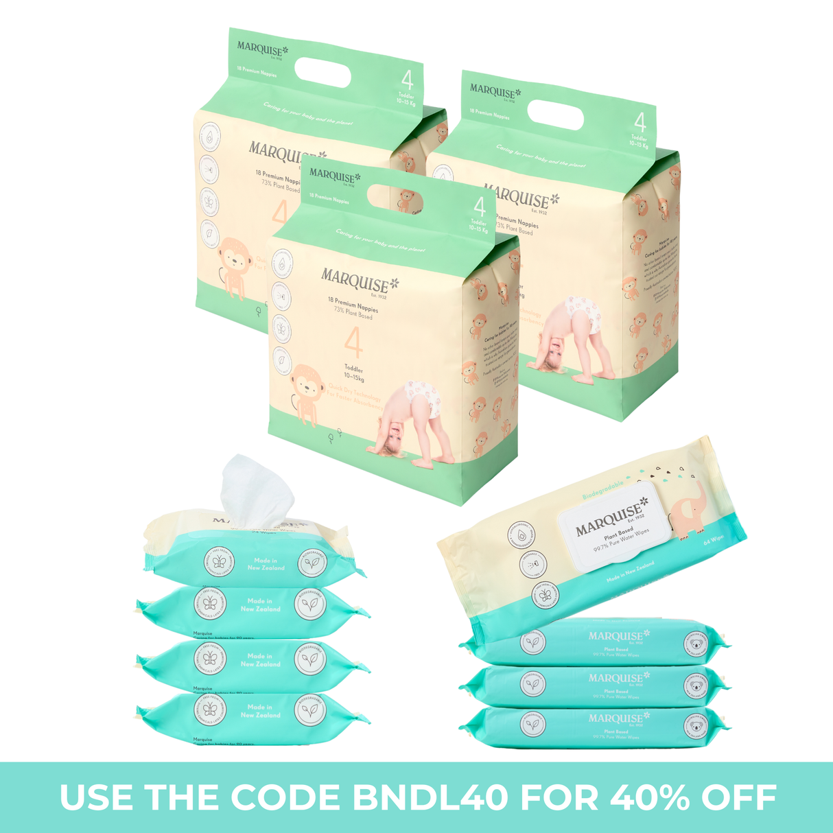 Marquise Hypoallergenic Nappies & Wipes Starter Bundle