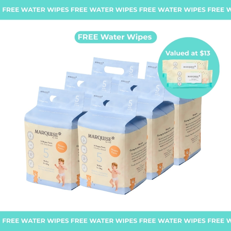 Marquise Hypoallergenic Nappies 6 packs + 2 Free Water Wipes