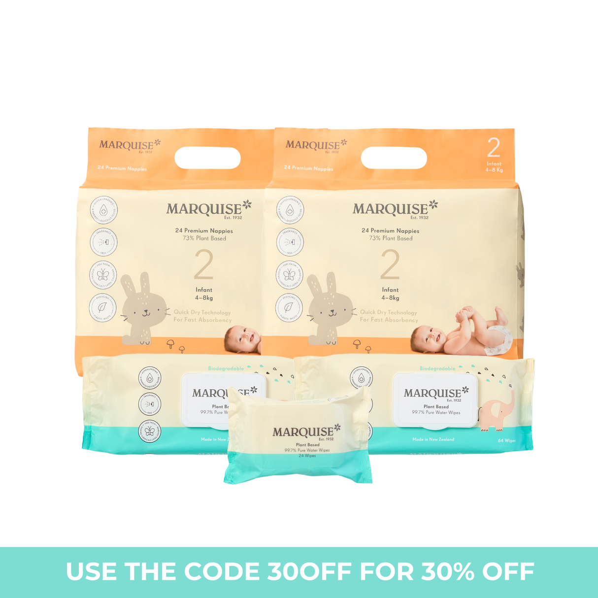 Marquise Hypoallergenic Nappies & Wipes Starter Pack