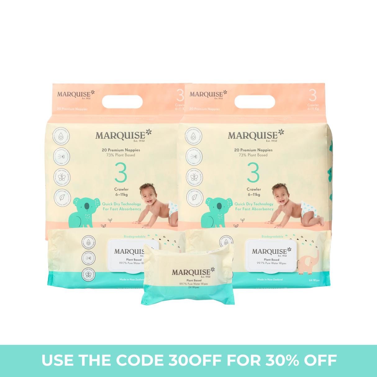 Marquise Hypoallergenic Nappies & Wipes Starter Pack