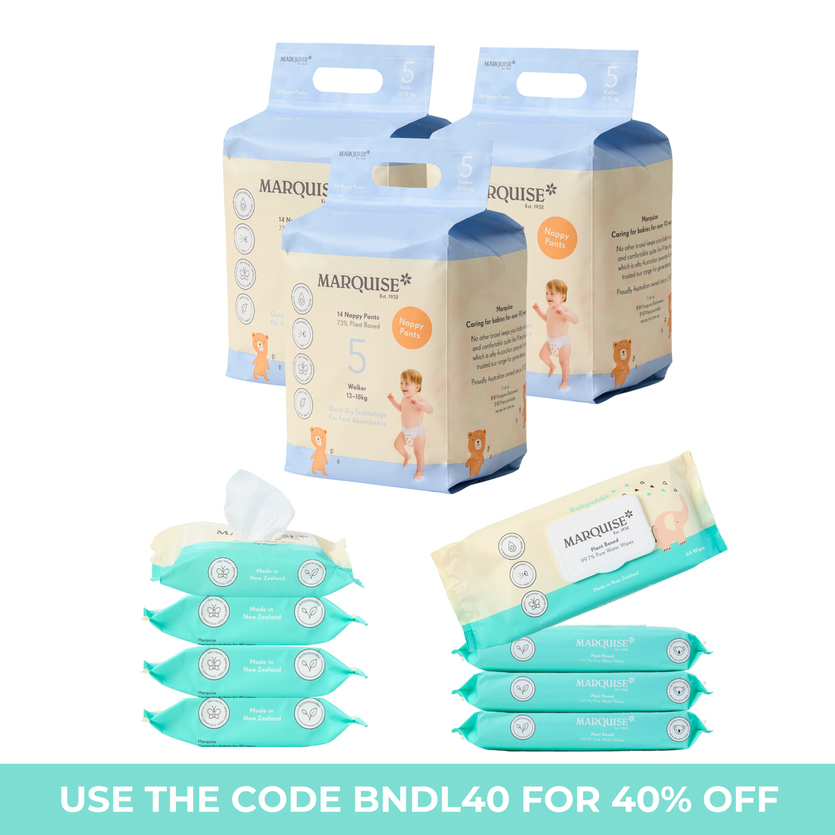 Marquise Hypoallergenic Nappies & Wipes Starter Bundle