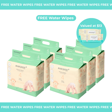 Marquise Hypoallergenic Nappies 6 packs + 2 Free Water Wipes