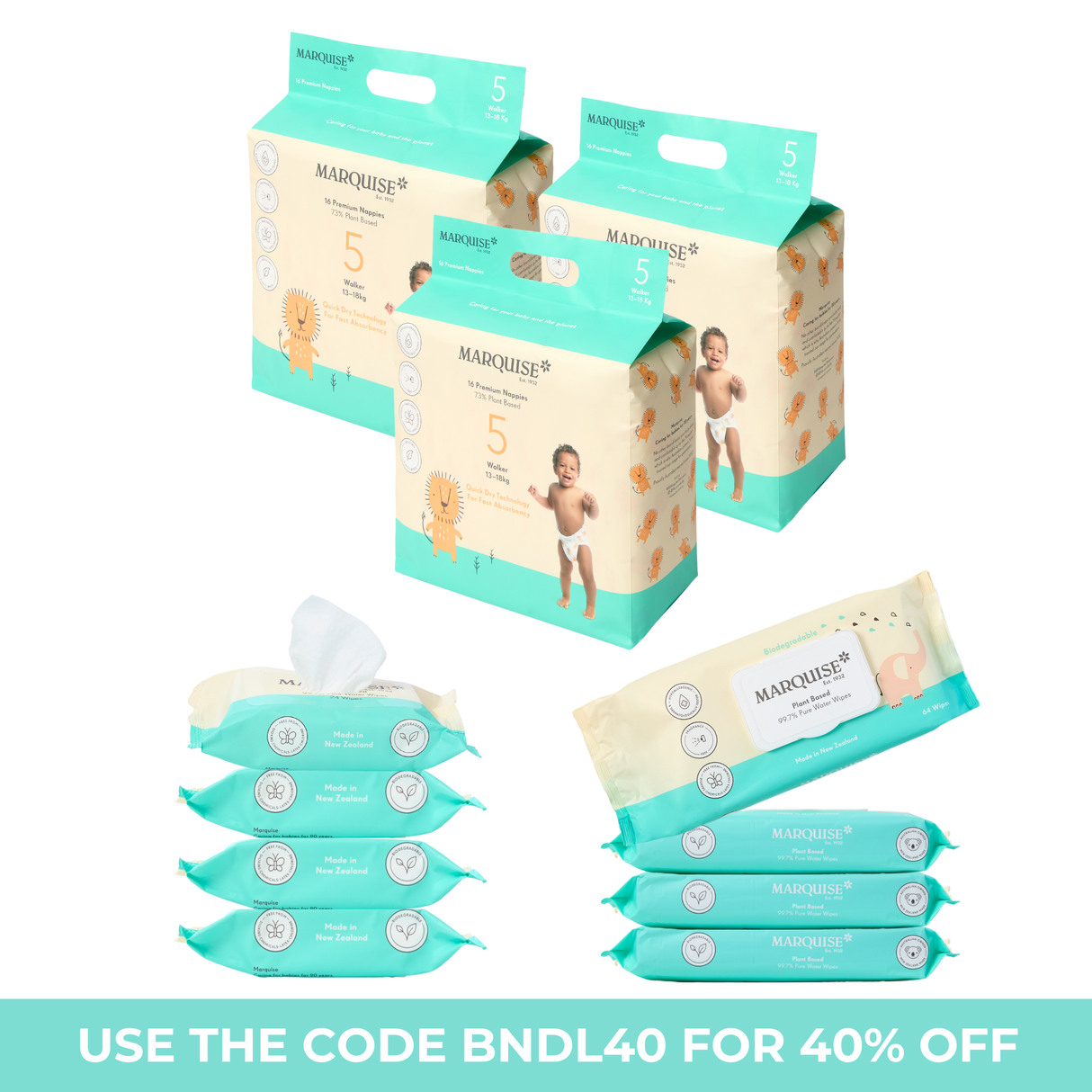 Marquise Hypoallergenic Nappies & Wipes Starter Bundle