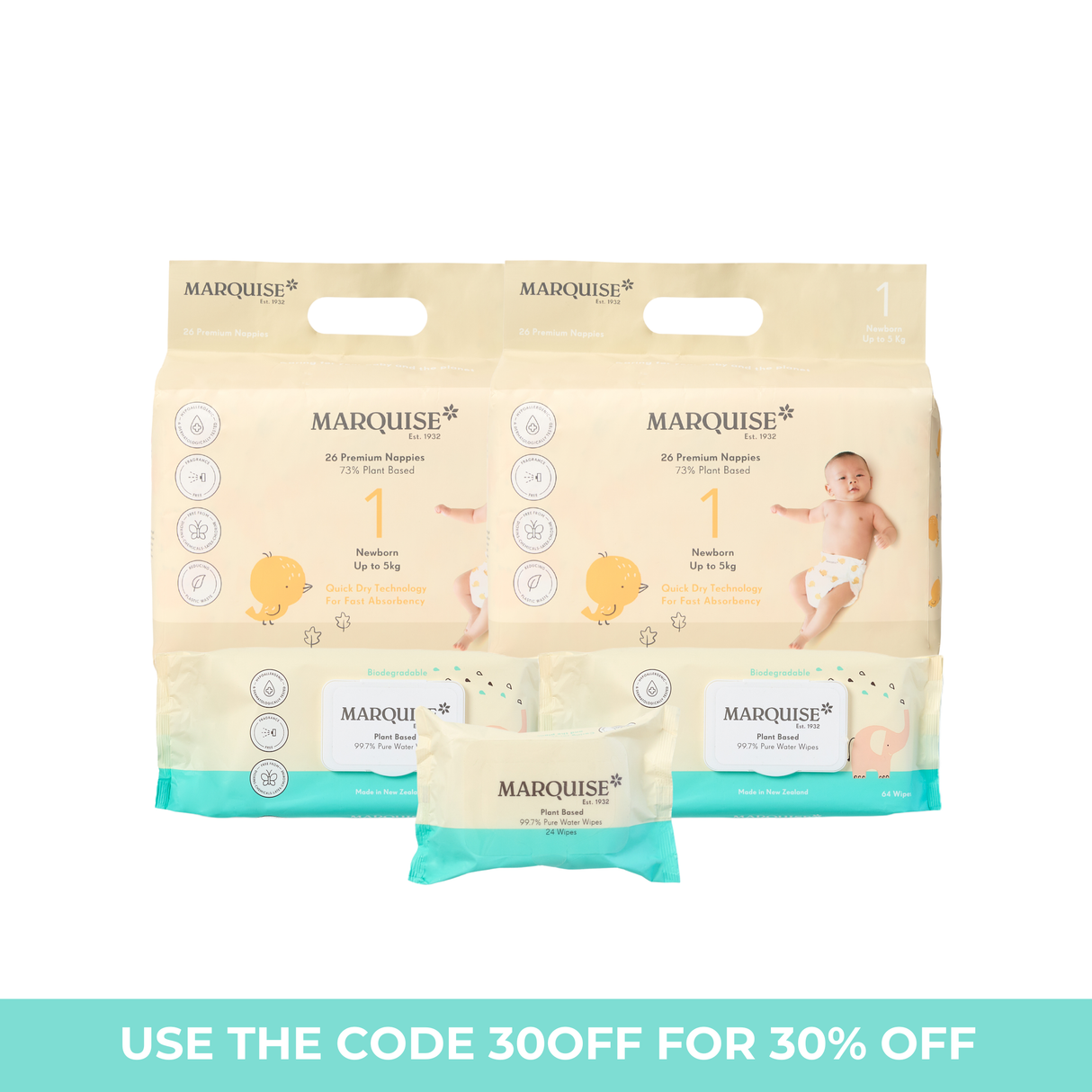 Marquise Hypoallergenic Nappies & Wipes Starter Pack