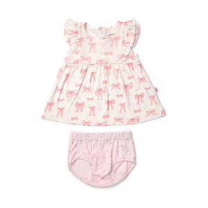 Little Bows Frill Sleeve Top & Bloomer Set