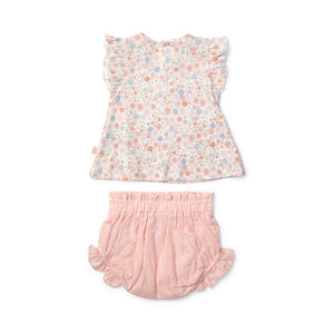 Summer Petals Frill Sleeve Top & Woven Bloomer Set