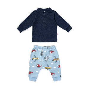 Take Flight Henley Top & Fleece Pant Set