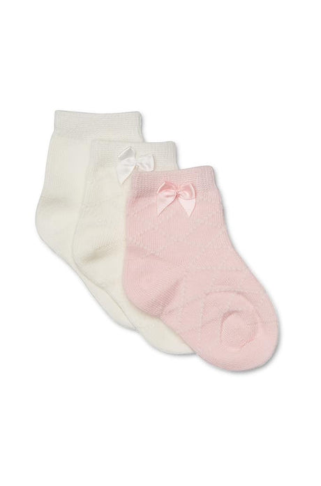 Pink and white socks with a bow