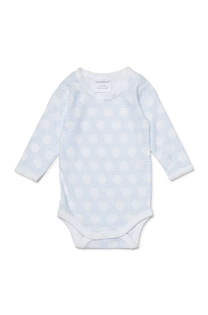 White and blue dotted bodysuit