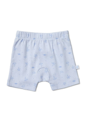 Blue sea-side pattern pants