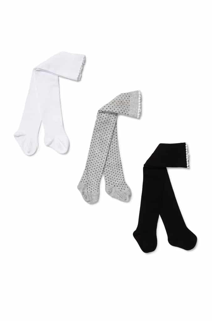 Grey Spot, White and Black Tights 3 Pack