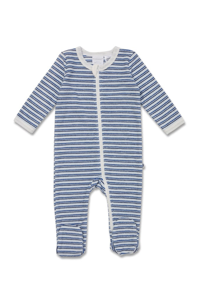 Terry Towelling Blue Stripe Zipsuit