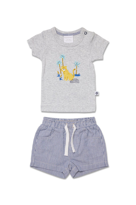 Marquise Tiger Tribe Grey Marle Top and Striped Shorts Set