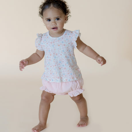 Summer Petals Frill Sleeve Top & Woven Bloomer Set