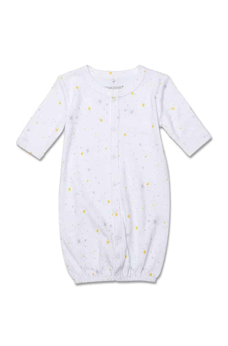 White onesie with grey and gold stars