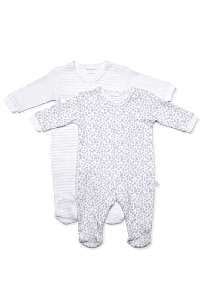White baby onesies with dots