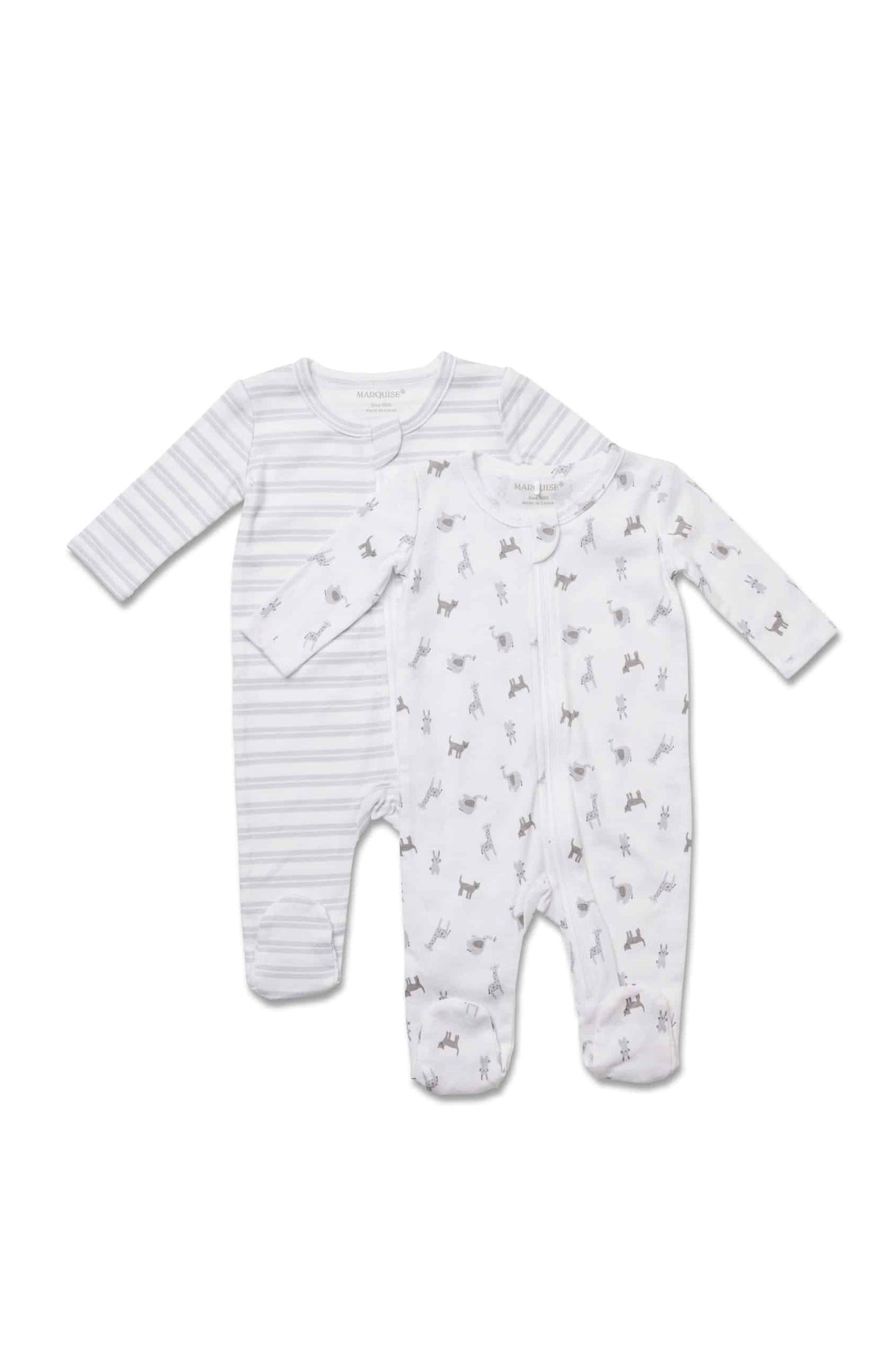 Marquise Grey Animals Zipsuit 2 pack