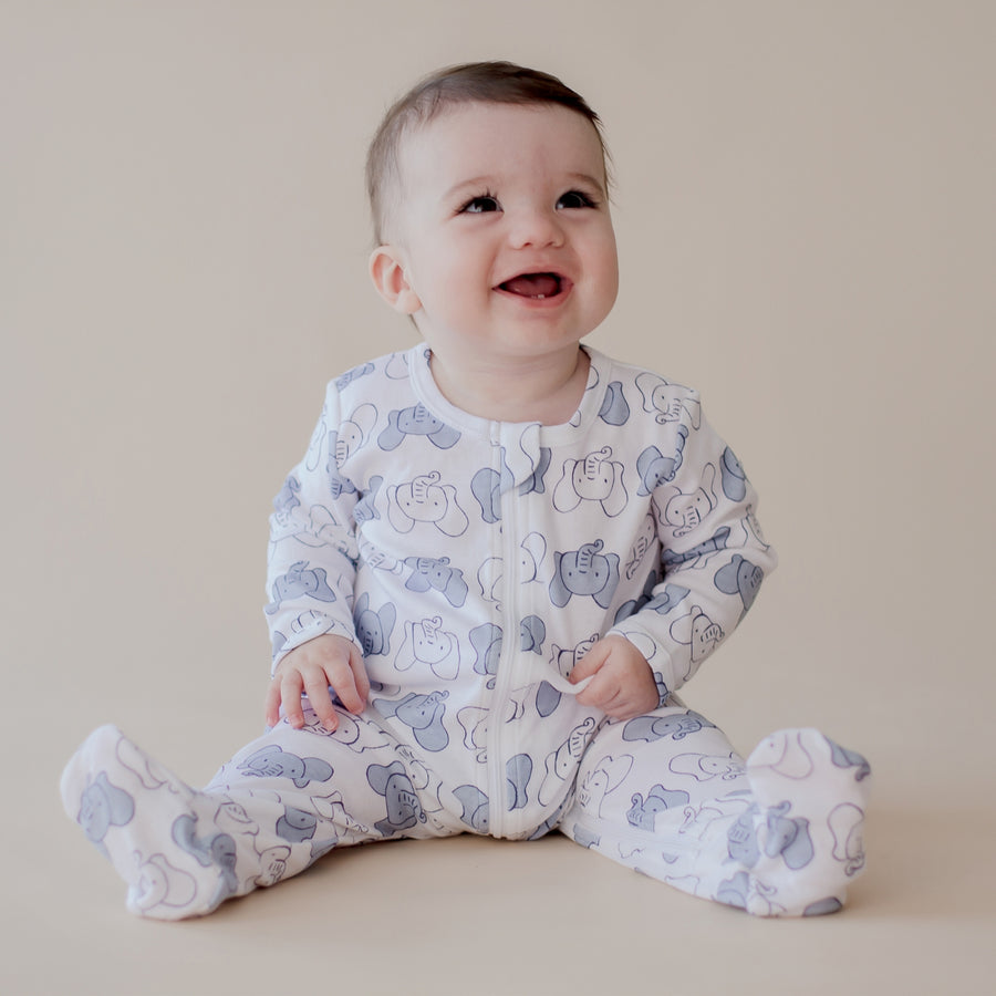 Marquise Blue Elephant Zip Growsuit